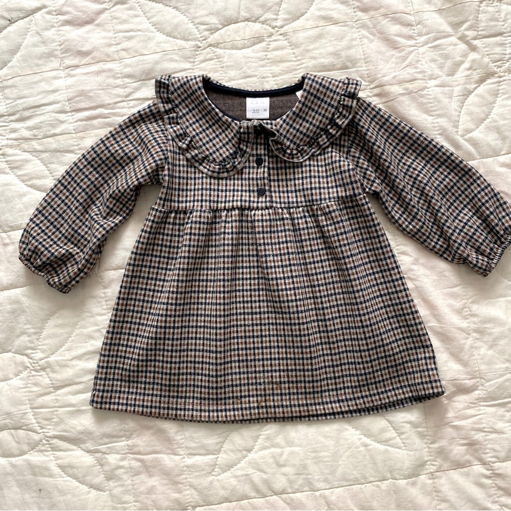 Zara Plaid Toddler Ruffle Collar Dress